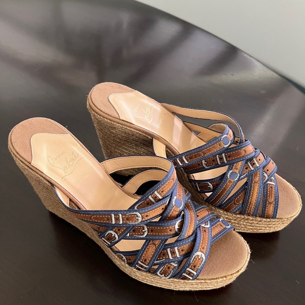 New Christian Louboutin Crepon 100 Ribbon Wedge